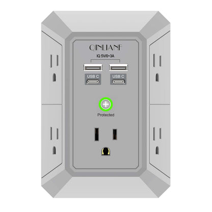 Surge Protector, QINLIANF 5 Outlet Extender with 4 USB Ports(2USB-C)