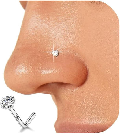 925 Sterling Silver Nose Ring Stud for Women, 18G/20G/22G/24G, L Shaped