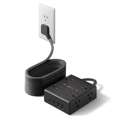 SUPERDANNY Extension Cord,Flat Plug Surge Protector Power Strip,10Ft