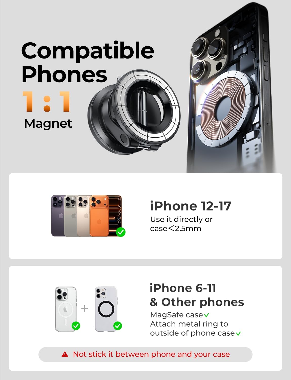 LISEN for MagSafe Car Mount [3800gf Strong Magnet&90+LBS Suction] 360° Adjustable Vacuum Magnetic Phone Holders for Your Car, for iPhone 18 Pro Max 17 16 15 Car Accessories Women Men Smartphone White