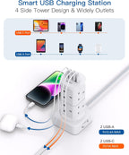 Tower Extension Lead with USB Slots, 8 Way Multi Plug Extension Tower &4USB