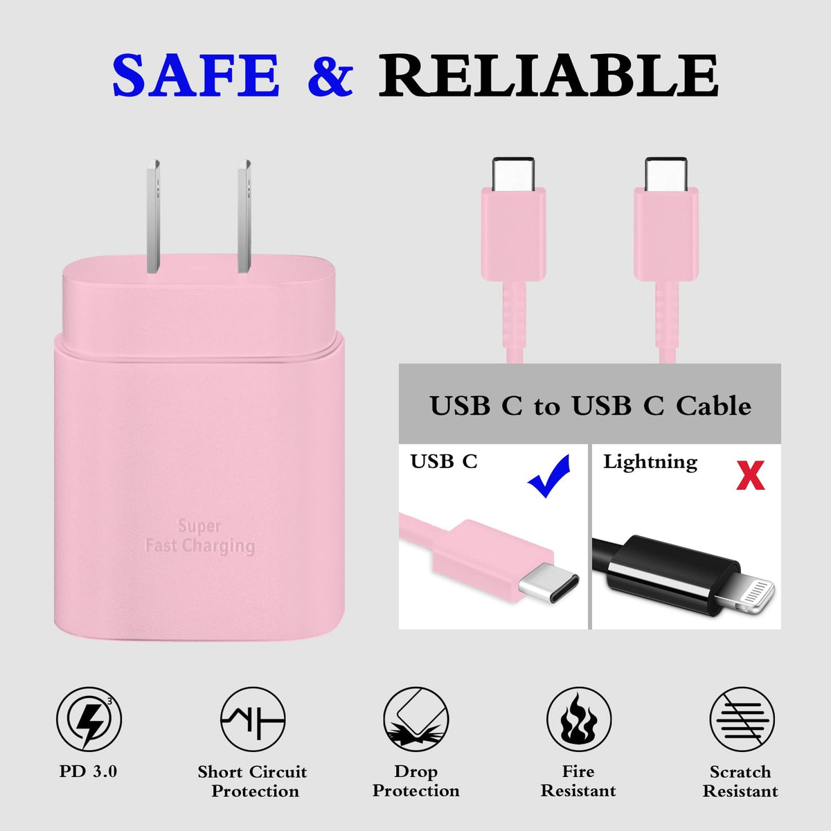 Type C Charger Fast Charging 2-Pack 25W Long 6FT USB C Cable