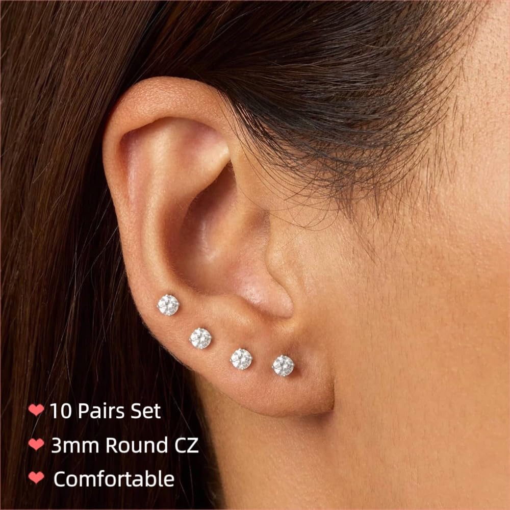 10 Pairs Small Stud Earrings for Women Hypoallergenic Multiple Piercings