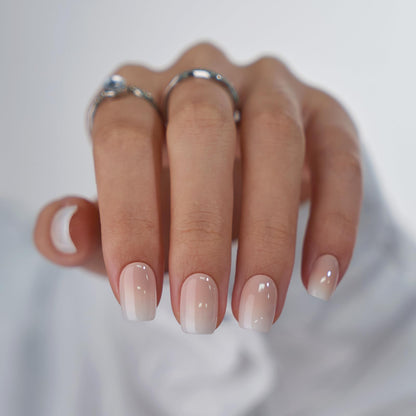 BTArtbox Press On Nails, Short Almond French Tip Nails, 32Pcs Full Kit