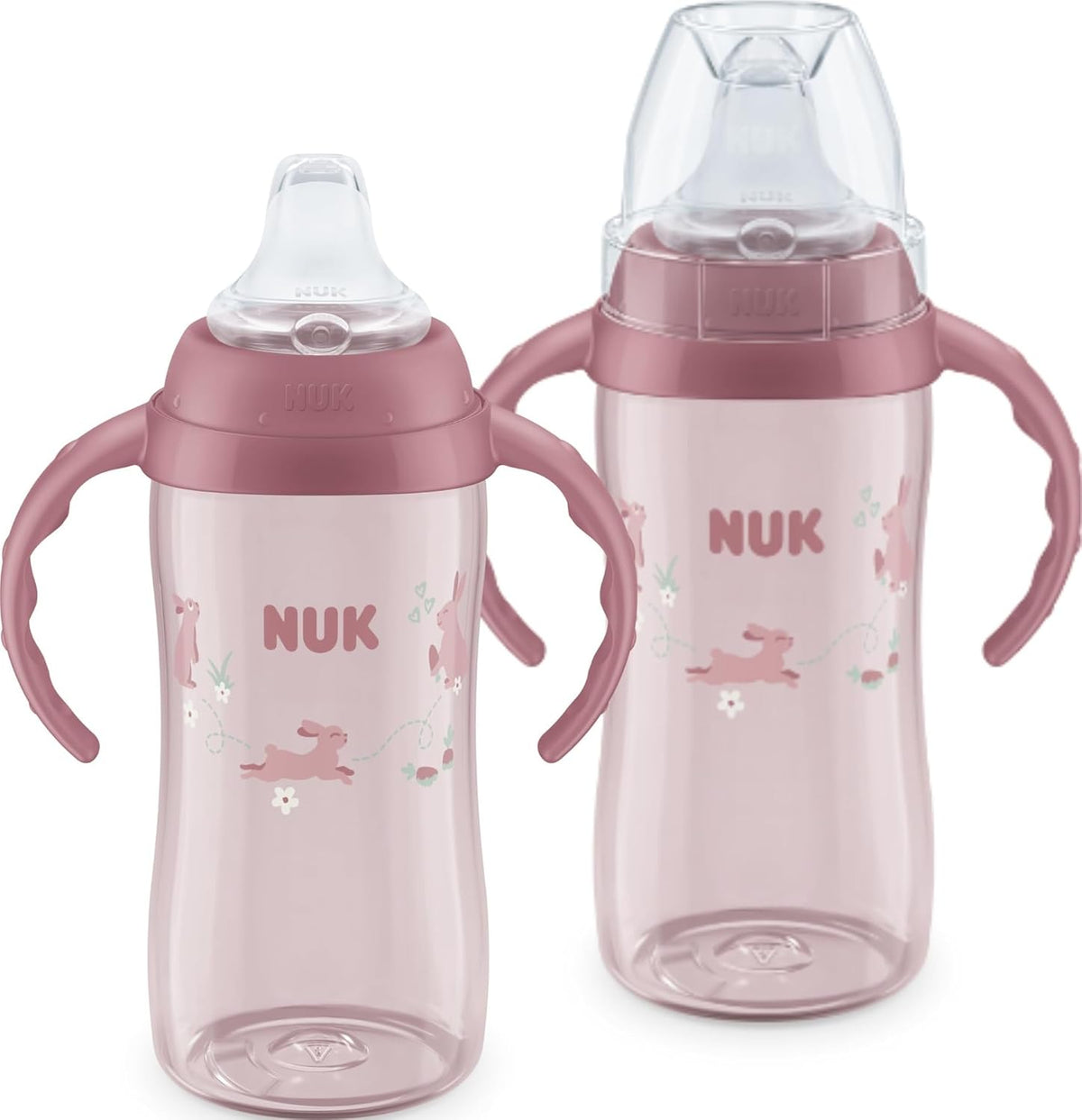 NUK First Choice Learner Sippy Cup 2.0, 10oz, 2-Pack, Pink Bunnies