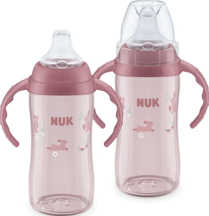 NUK First Choice Learner Sippy Cup 2.0, 10oz, 2-Pack, Pink Bunnies