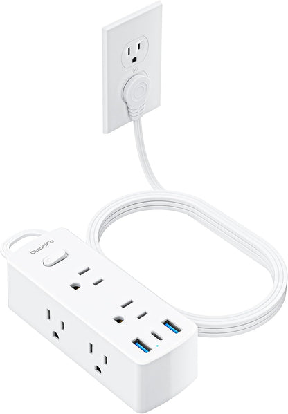 Flat Plug Power Strip with 10 FT Extension Cord, 6 Outlets 3 USB Ports(1 USB C), 3 Sided Outlet Extender for Home Office Travel Dorm Room Essentials, White