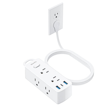 Flat Plug Power Strip with 10 FT Extension Cord, 6 Outlets 3 USB Ports(1 USB C), 3 Sided Outlet Extender for Home Office Travel Dorm Room Essentials, White