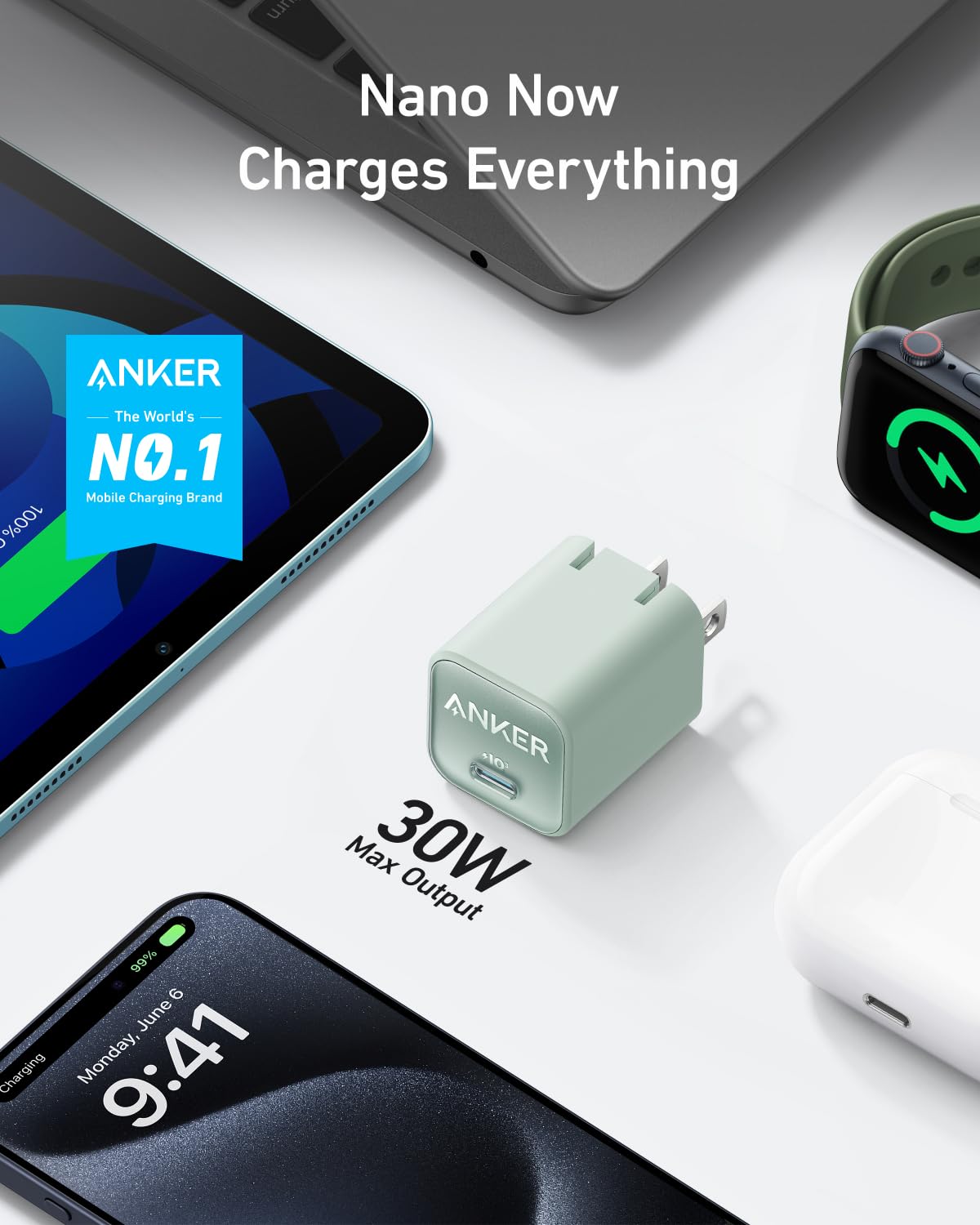 Anker Nano Phone Charger, 30W Portble and Foldable USB C GaN Charger