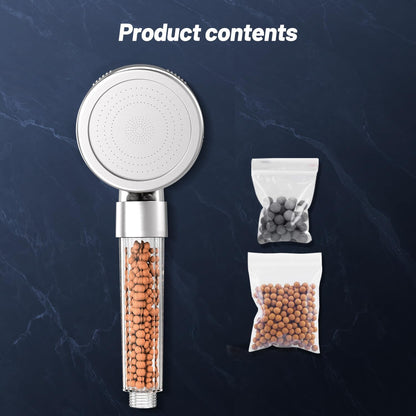 VEHHE High Pressure Shower Head with Filter Beads, 3 Spray Modes