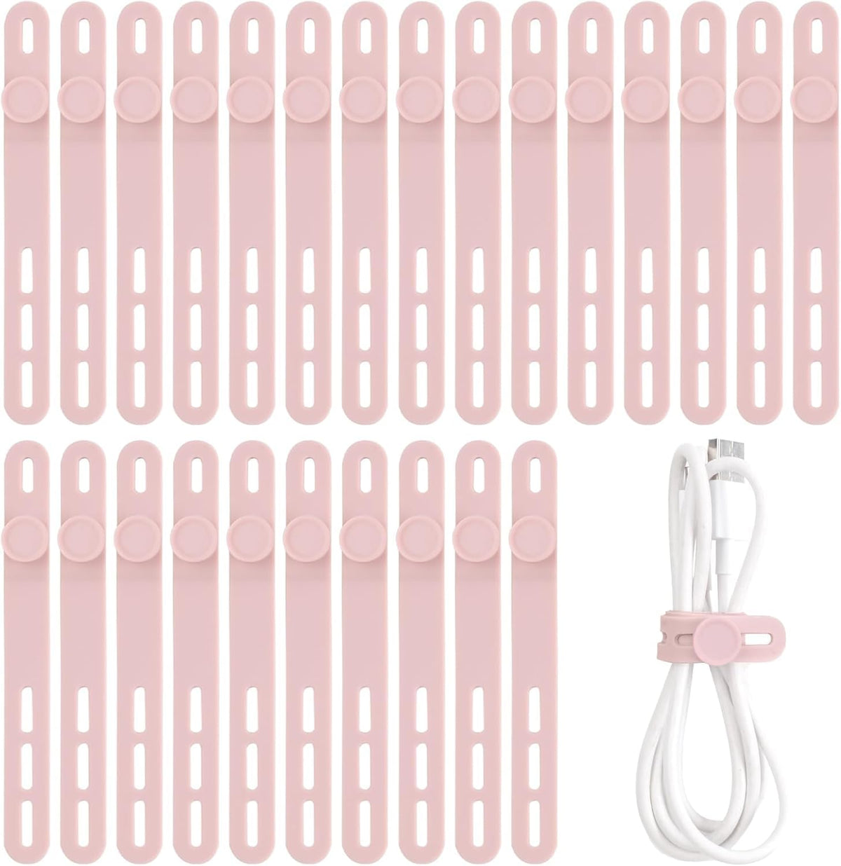 25 Pcs Silicone Cable Ties, Cable Ties Reusable, High Elasticity Cord Wraps for Electrical Cords, Cord Organizer for Earphone, Phone Charger(White)
