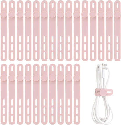 25 Pcs Silicone Cable Ties, Cable Ties Reusable, High Elasticity Cord Wraps for Electrical Cords, Cord Organizer for Earphone, Phone Charger(White)
