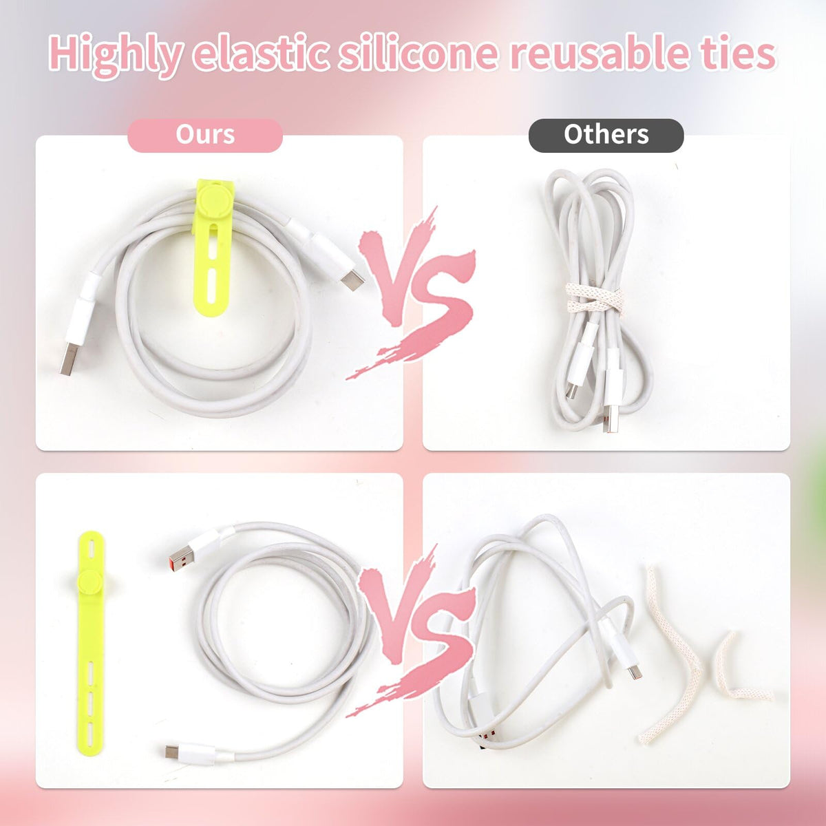25 Pcs Silicone Cable Ties, Cable Ties Reusable, High Elasticity Cord Wraps for Electrical Cords, Cord Organizer for Earphone, Phone Charger(White)