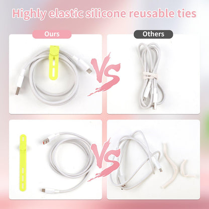 25 Pcs Silicone Cable Ties, Cable Ties Reusable, High Elasticity Cord Wraps for Electrical Cords, Cord Organizer for Earphone, Phone Charger(White)