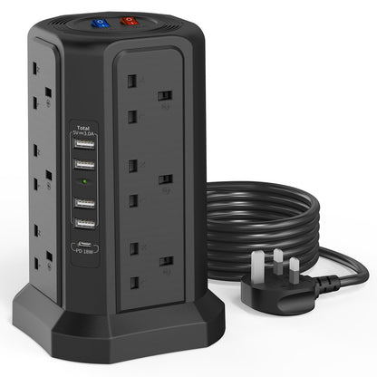 HAFINO Tower Extension Lead with USB Slots, PD18W USB C Fast Charger, 1.8M