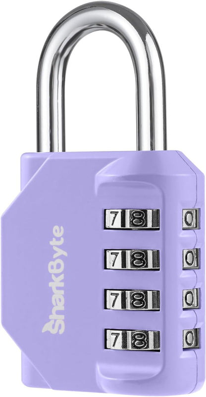 SharkByte Heavy Duty Combination Padlock – 4-Digit Weatherproof Outdoor Lock with Stainless Steel Shackle, Anti-Rust Resettable Code for Gym, School, Locker, Shed, Toolbox, Gate & Warehouse - Purple