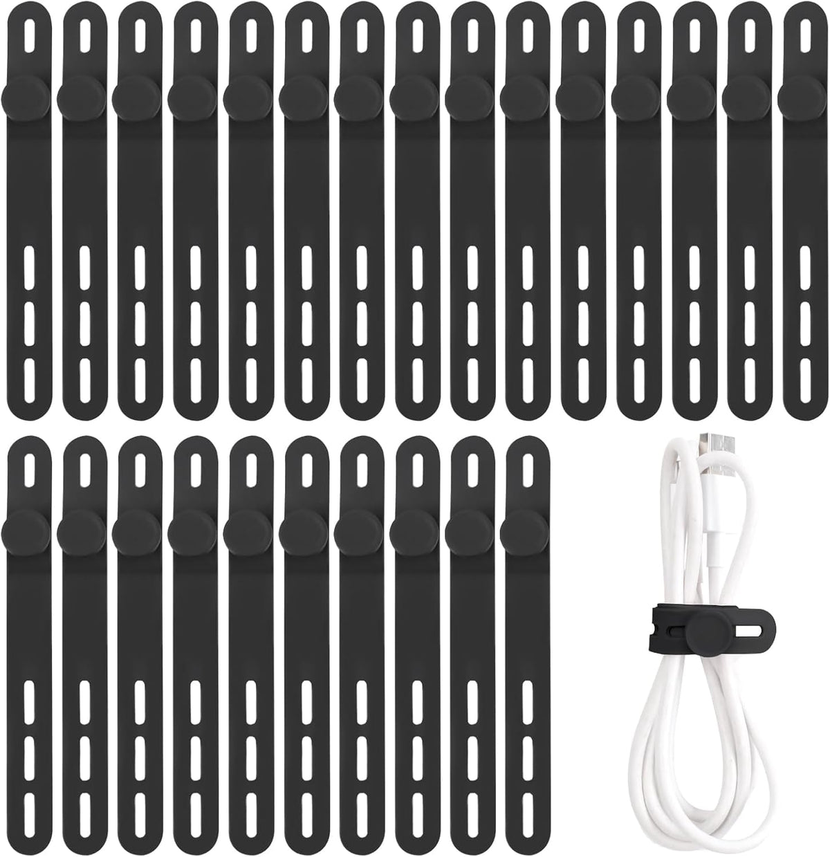 25 Pcs Silicone Cable Ties, Cable Ties Reusable, High Elasticity Cord Wraps for Electrical Cords, Cord Organizer for Earphone, Phone Charger(White)