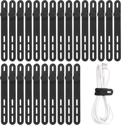 25 Pcs Silicone Cable Ties, Cable Ties Reusable, High Elasticity Cord Wraps for Electrical Cords, Cord Organizer for Earphone, Phone Charger(White)