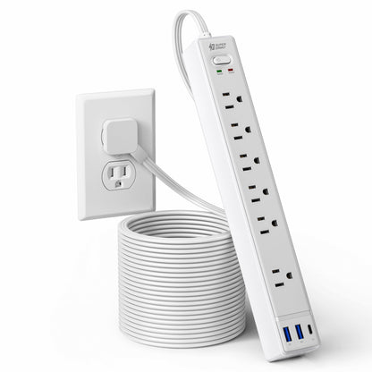 SUPERDANNY 6Ft Thin Extension Cord, Flat Plug Surge Protector Power Strip