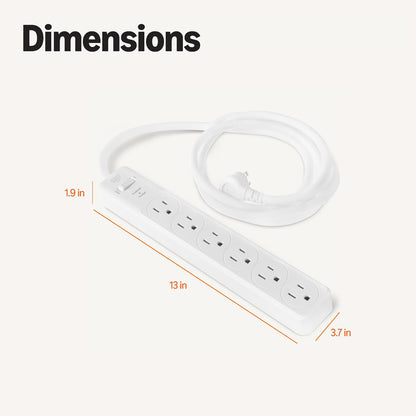 Amazon Basics Surge Protector Power Strip, 6-Outlet, 790 Joules, 6ft Extension Cord, Safety Shutters, White