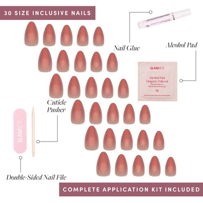 Glamnetic Press On Nails, Short Almond Glossy, Fake Nails 24pc Nail Kit