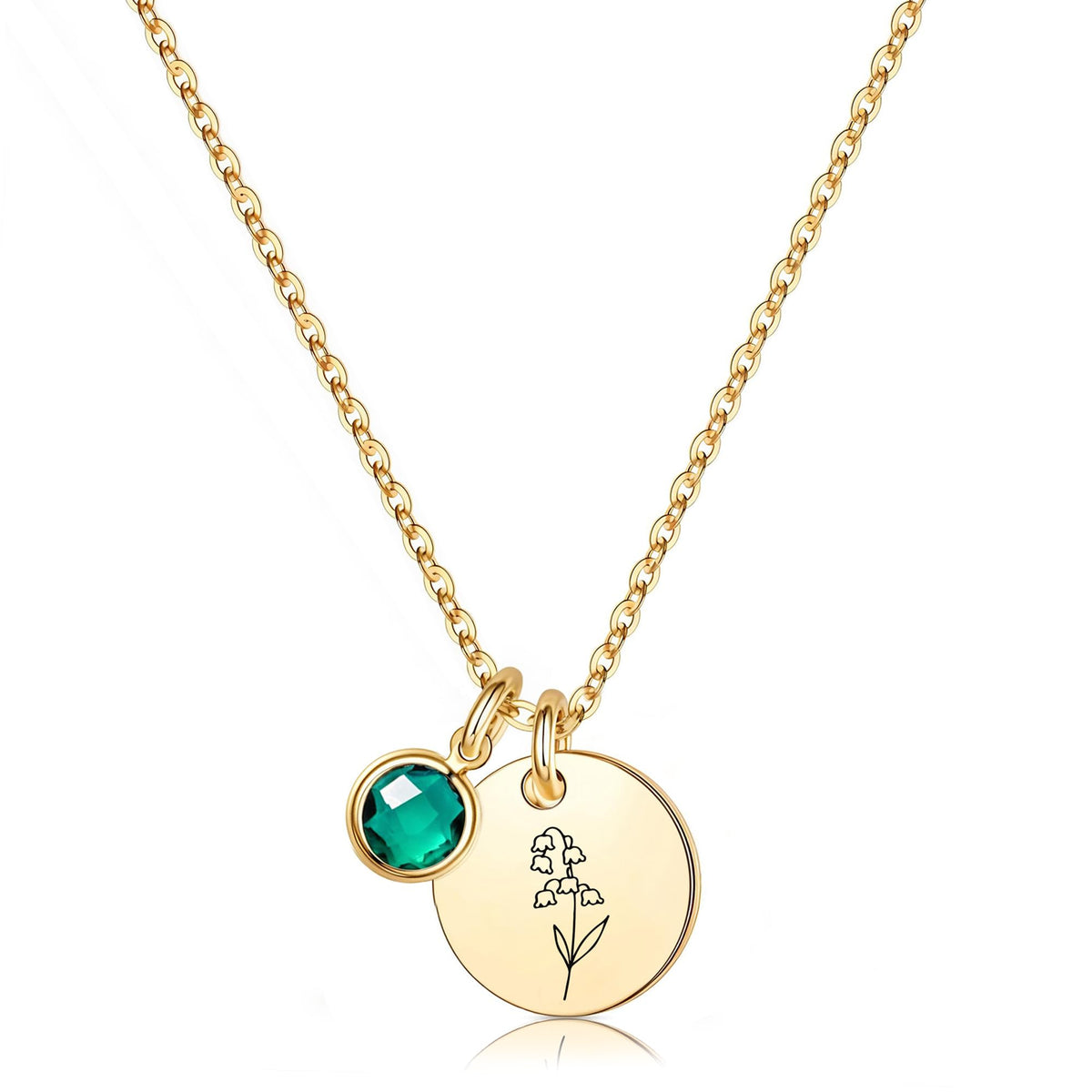 Birth Flower Necklaces for Women, 18K Gold Plated Birthstone Necklaces