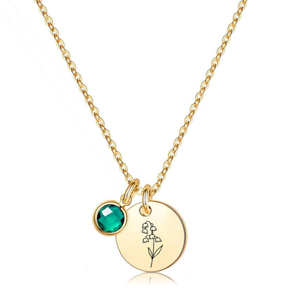 Birth Flower Necklaces for Women, 18K Gold Plated Birthstone Necklaces