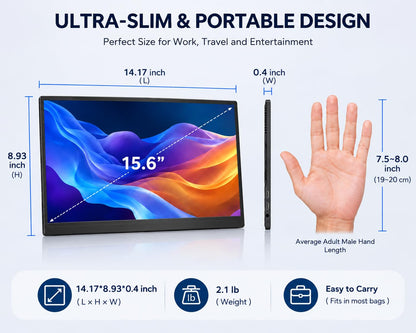 MNN 15.6" 4K Portable Monitor, UHD IPS, USB-C HDMI, with Smart Cover Stand