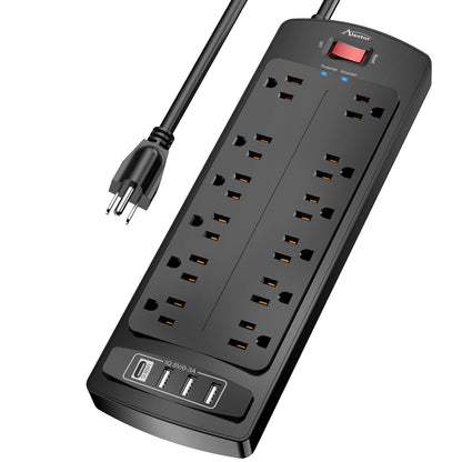 ALESTOR 10 Ft Surge Protector Power Strip with 12 Outlets and 4 USB Ports