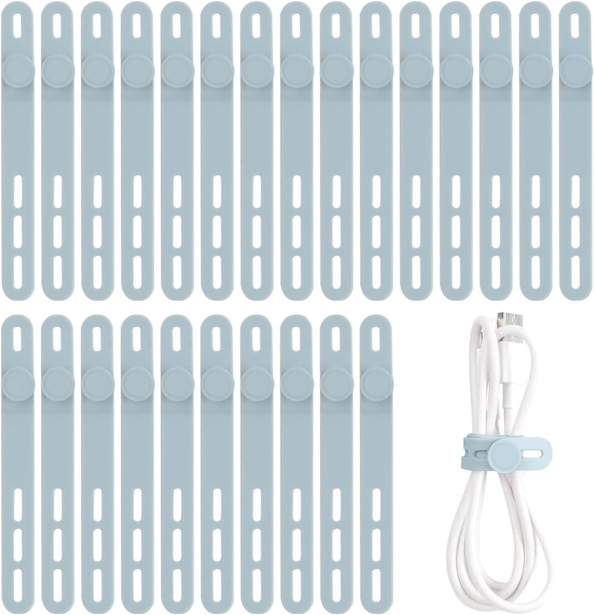 25 Pcs Silicone Cable Ties, Cable Ties Reusable, High Elasticity Cord Wraps for Electrical Cords, Cord Organizer for Earphone, Phone Charger(White)
