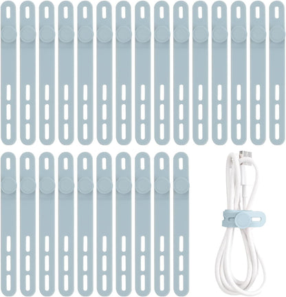 25 Pcs Silicone Cable Ties, Cable Ties Reusable, High Elasticity Cord Wraps for Electrical Cords, Cord Organizer for Earphone, Phone Charger(White)