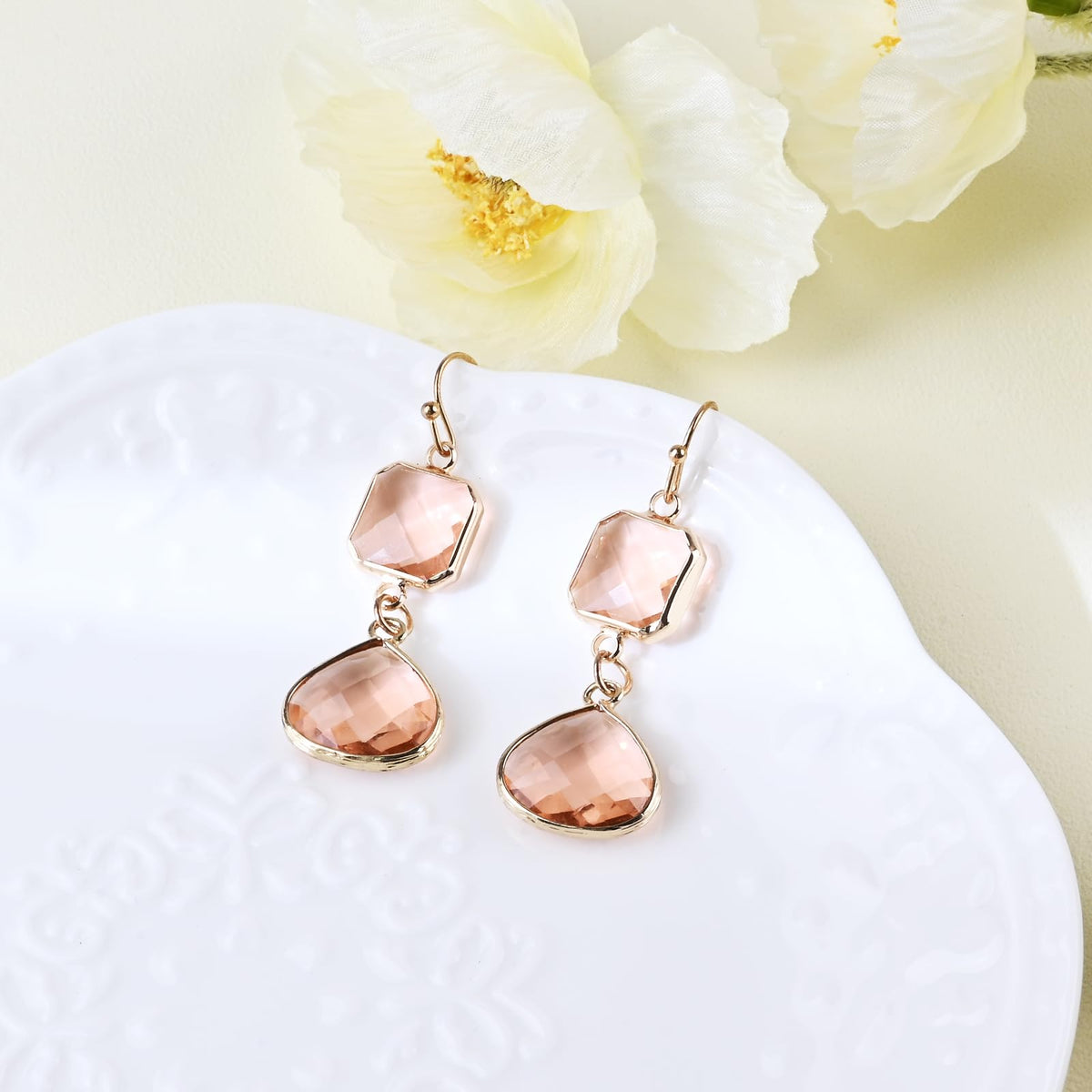 Handmade Dangle Drop Birthstone Earrings 14K Gold - Plated Hypoallergenic Lightweight & Comfortable Elegant Gemstone Earrings for Women