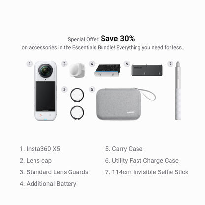 Insta360 X5 - Waterproof 8K 360° Action Camera, Leading Low Light, Invisible Selfie Stick Effect, Rugged and Replaceable Lens, 3-Hour Battery, Built-in Wind Guard, Stabilization, Triple AI Chip Design