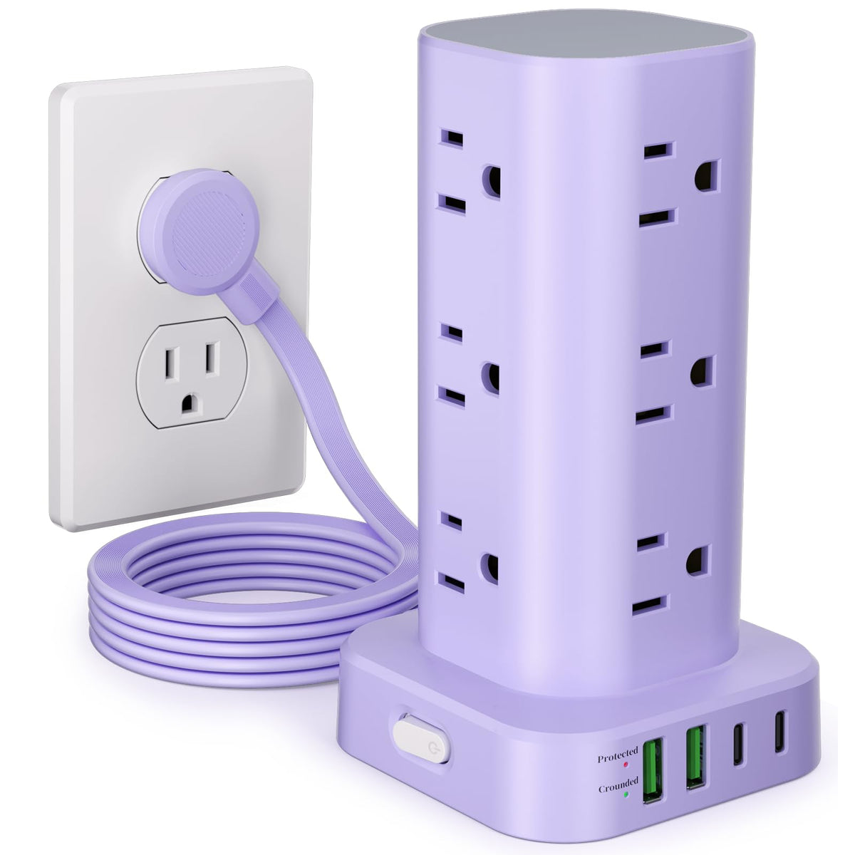6FT Power Strip Tower Surge Protector, 12 Wide Spaced Outlets, 4 USB