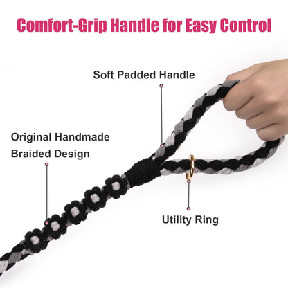 5FT Braided Cotton Rope Leash for Small, Medium and Large Dogs, Red & White Twist