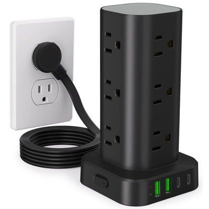 6FT Power Strip Tower Surge Protector, 12 Wide Spaced Outlets, 4 USB