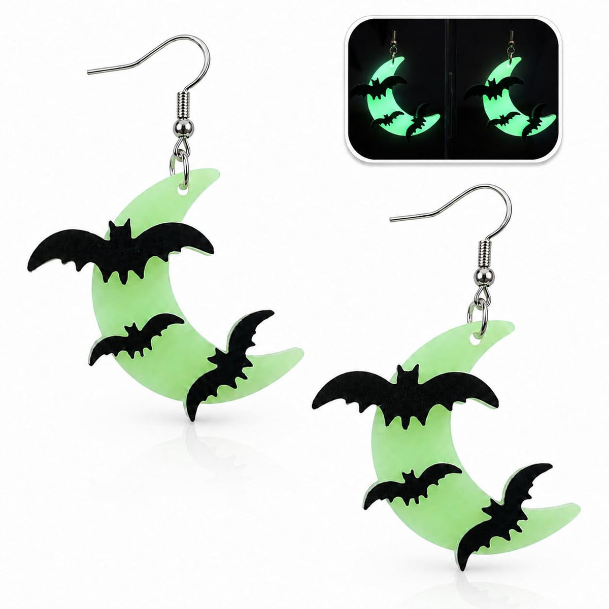 Glow in the Dark Halloween Earrings, Bat Ghost Coffin Boo Dangle Earrings