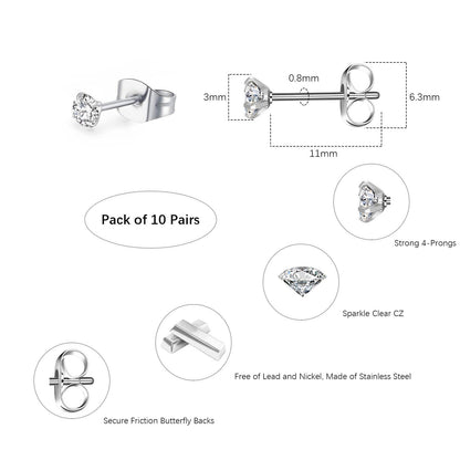 10 Pairs Small Stud Earrings for Women Hypoallergenic Multiple Piercings