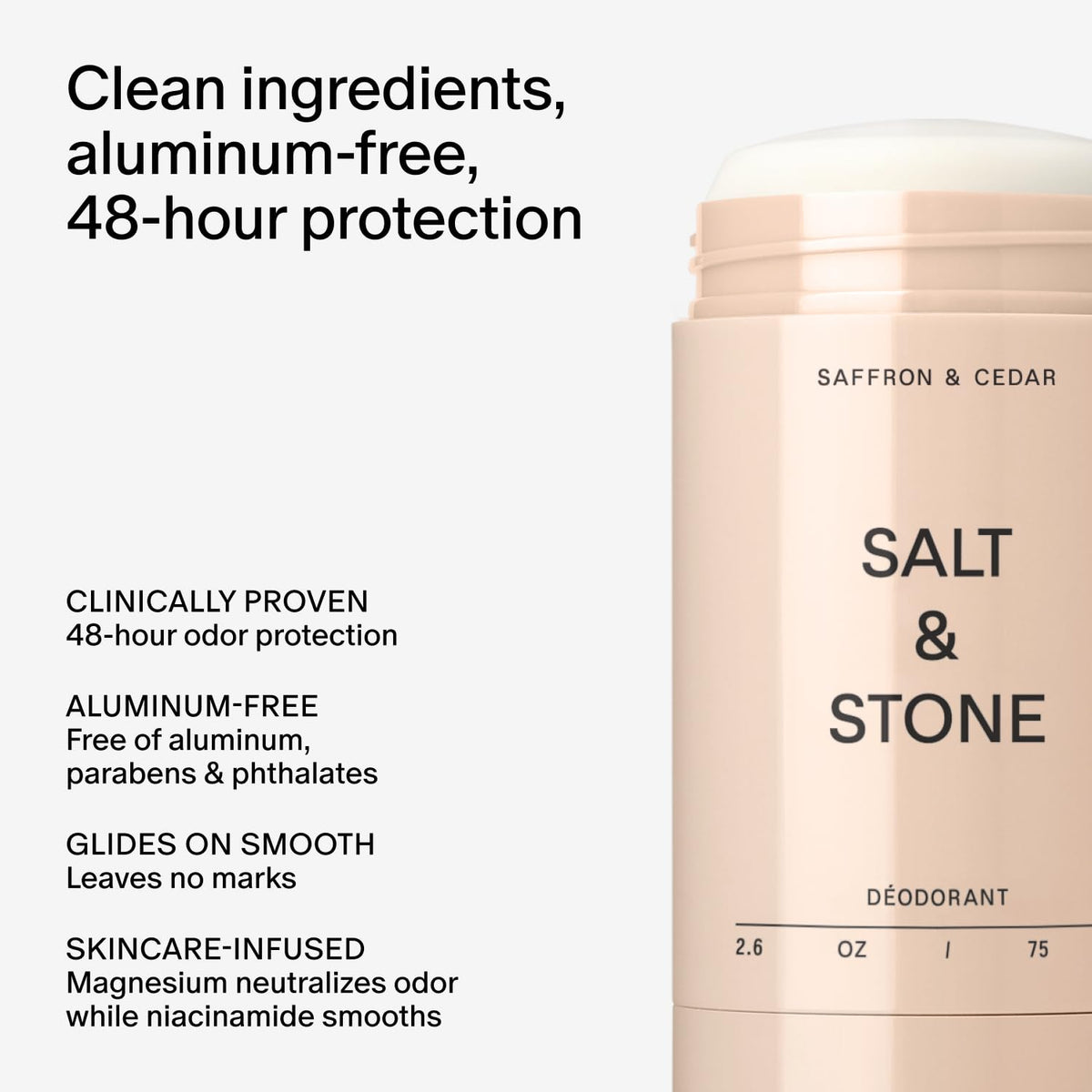 Salt & Stone Aluminum-Free Deodorant, Women & Men Santal & Vetiver 2.6 oz