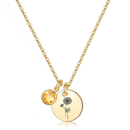 Birth Flower Necklaces for Women, 18K Gold Plated Birthstone Necklaces