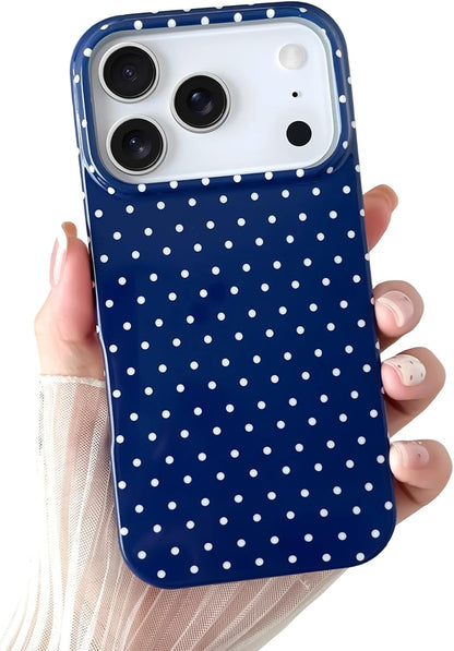 Yeddabox for iPhone 15 Case Cute Polka Dot Phone Case Soft TPU Slim Shockproof Phone Cover for Women Girls, Blue