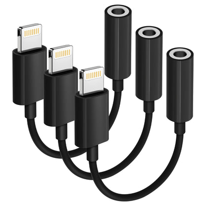 Apple MFi Certified 3 Pack Lightning to 3.5 mm Headphone Jack Adapter for iPhone, iPhone Aux Adapter Converter Dongle Audio Cable Compatible with iPhone 14 13 12 11 X XS 8 7