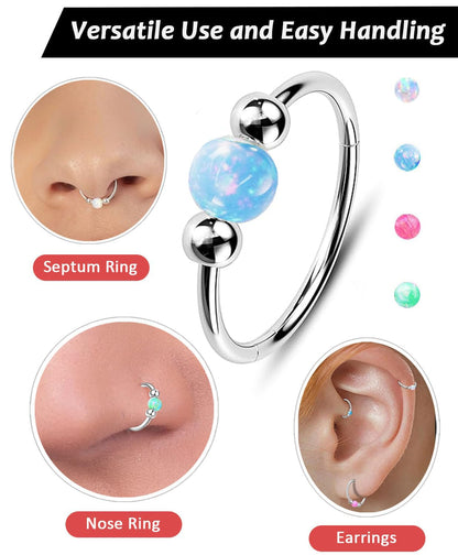 2PCS 18G Opal Cartilage Hoop Earrings, Hypoallergenic Silver Huggie Hoops