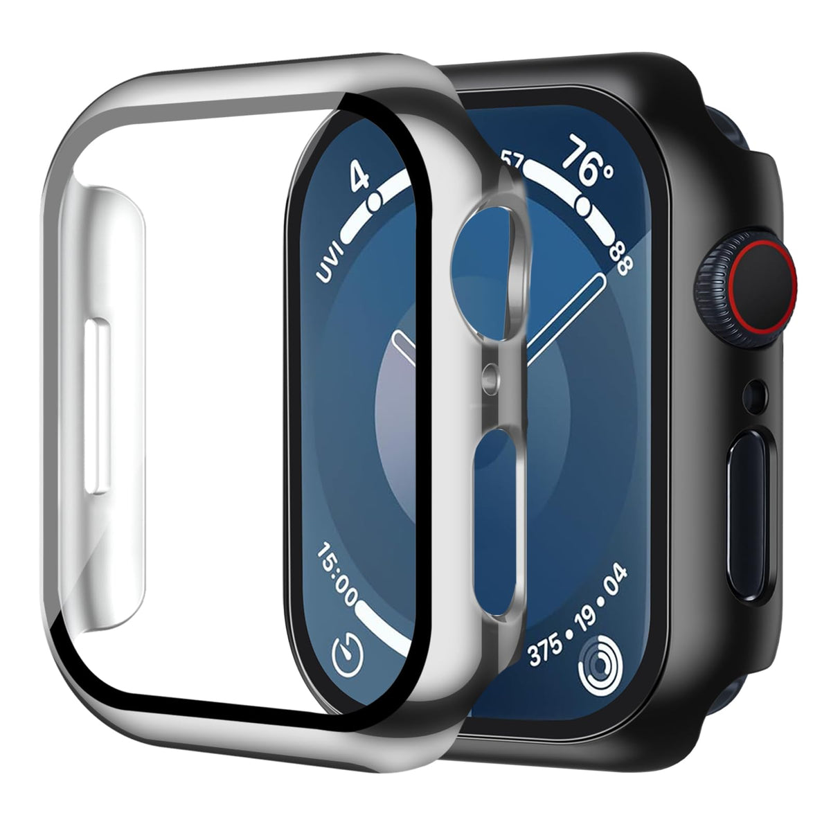 Smiling 2 Pack Case Compatible with Apple Watch Series 9 (2023)/Series 8 /Series 7 45mm with Tempered Glass Screen Protector, Hard PC Case Overall Protective Cover- Starlight