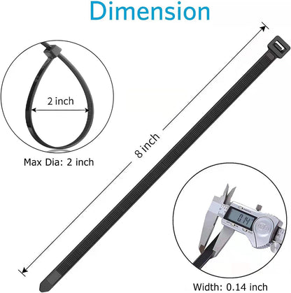 Zip Ties 8 inch (100 Pack), 40lbs Tensile Strength, Black Cable Ties, Wire Ties for indoor and outdoor use, by Skalon