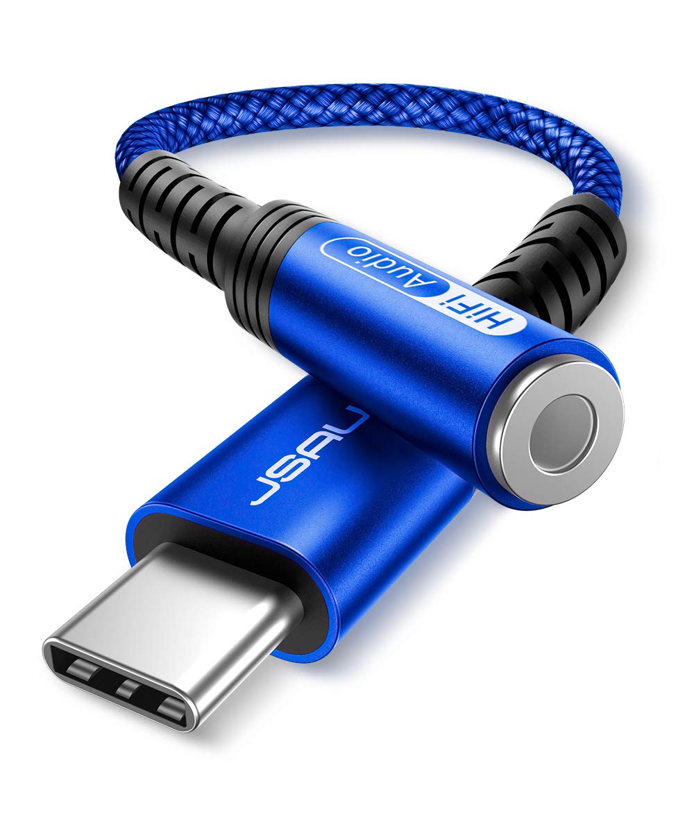 JSAUX 2 Pack USB C to 3.5mm Audio Adapter, Smart DAC Headset Dongle, Black