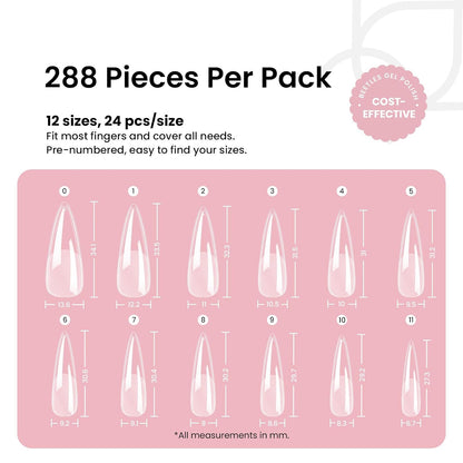 Beetles Soft Gel Nail Kit Almond Short 288pcs 12 Sizes Nail Tips with Glue