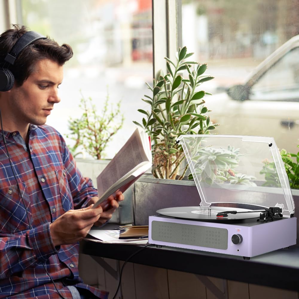 Seasonlife® Record Player for Vinyl Turntable with Speakers,Pale Purple