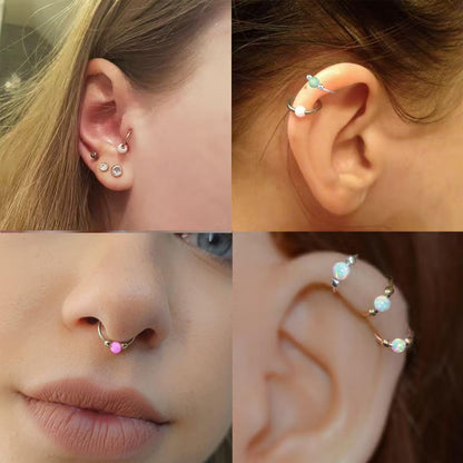 2PCS 18G Opal Cartilage Hoop Earrings, Hypoallergenic Silver Huggie Hoops