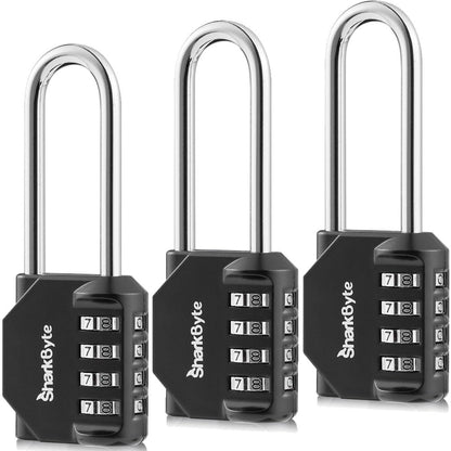 SharkByte Heavy Duty Combination Padlock – 4-Digit Weatherproof Outdoor Lock with Stainless Steel Shackle, Anti-Rust Resettable Code for Gym, School, Locker, Shed, Toolbox, Gate & Warehouse - Purple